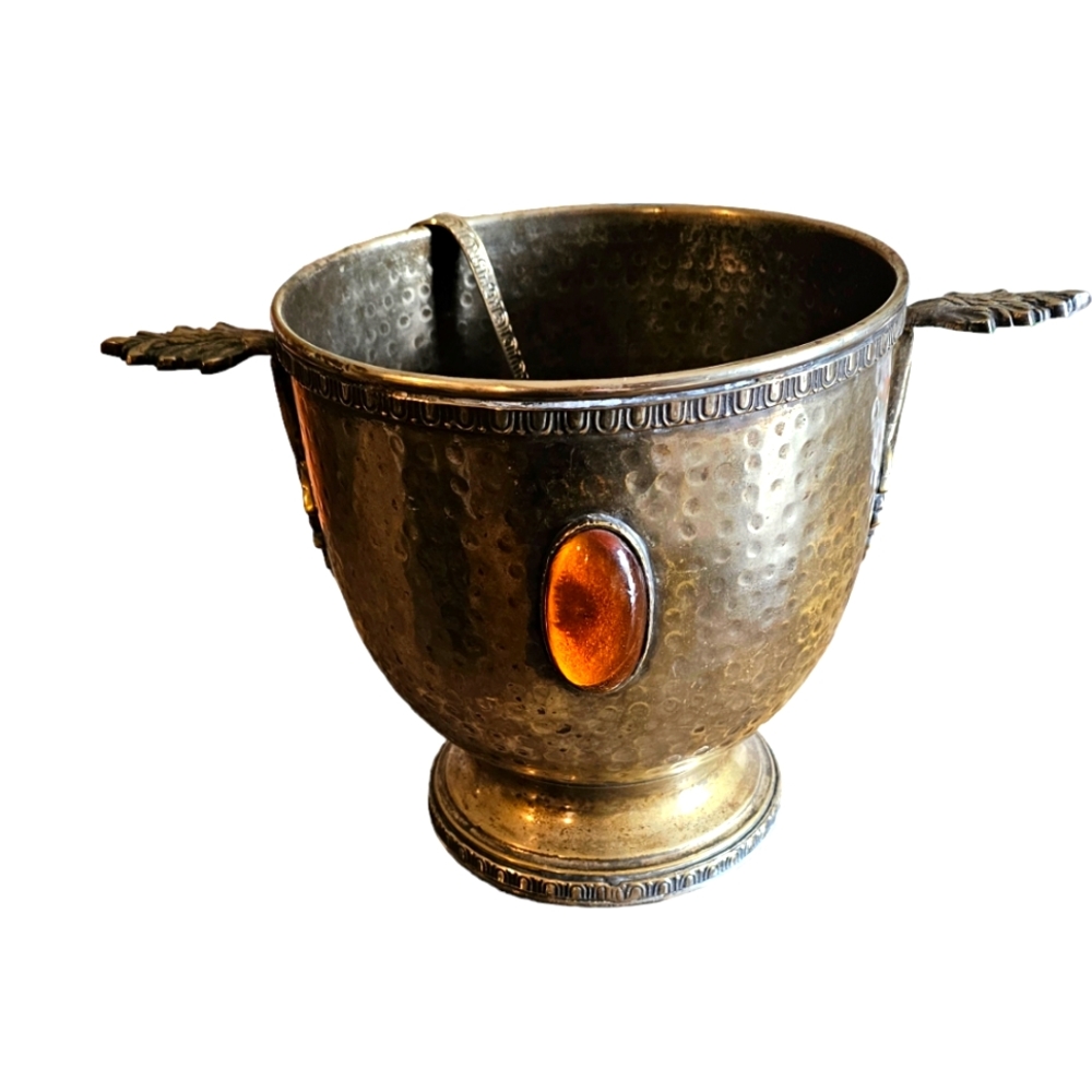 Bombai Hammered Silver Metal Vase Bejeweled Planter Metal Ice Bucket Hom…